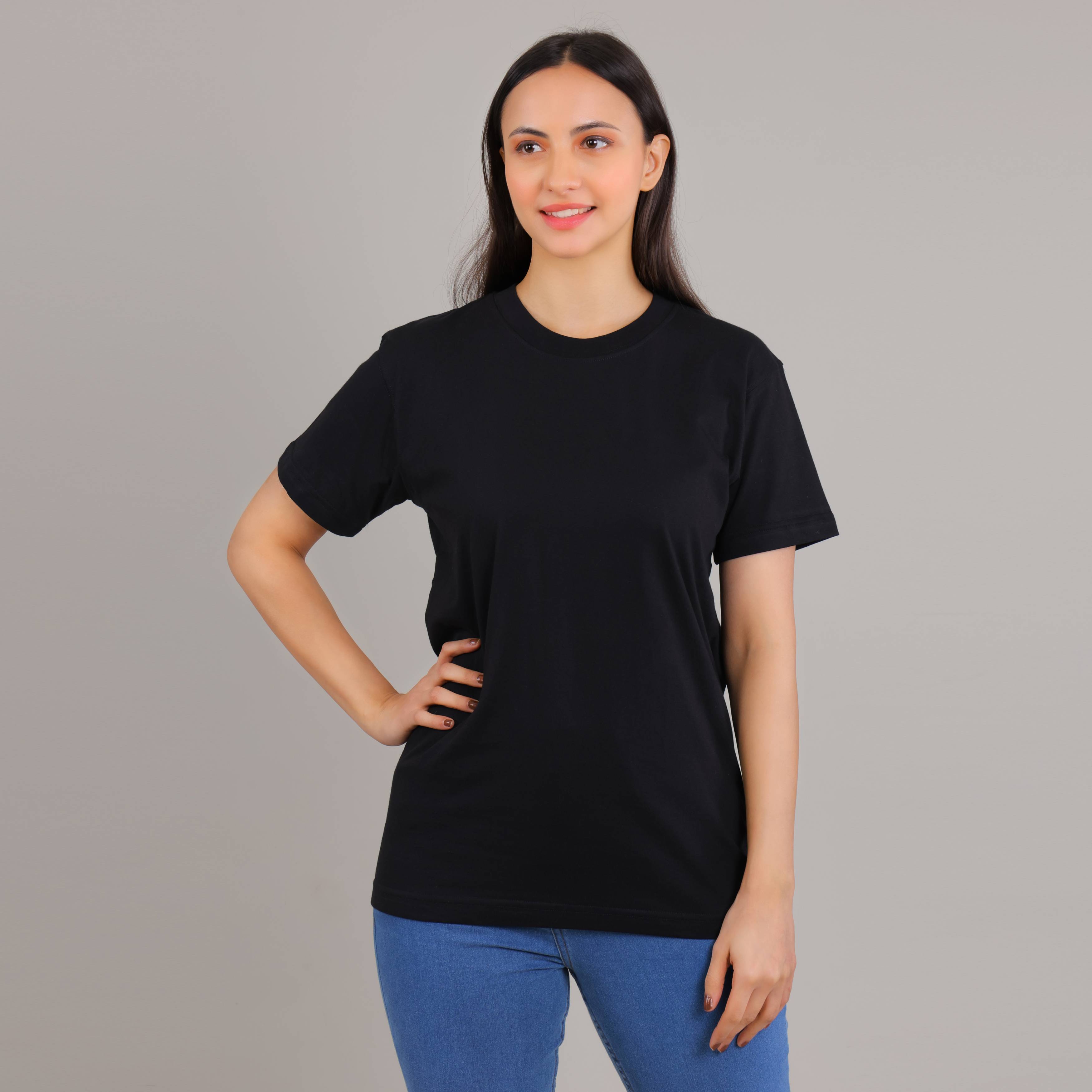 100% Cotton Solid T-Shirt – Women | Midnight Black
