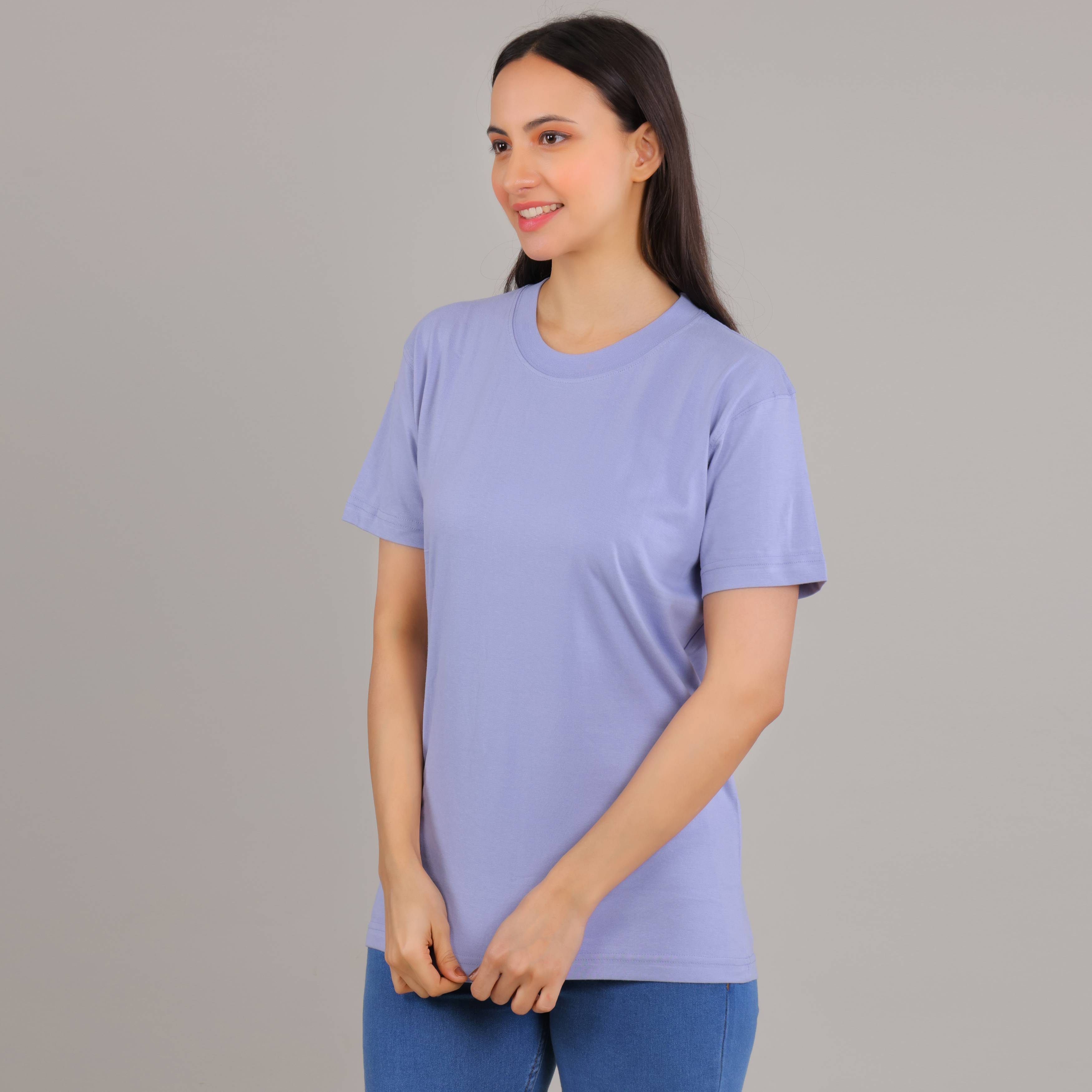 100% Cotton Solid T-Shirt – Women | Blissful Blue