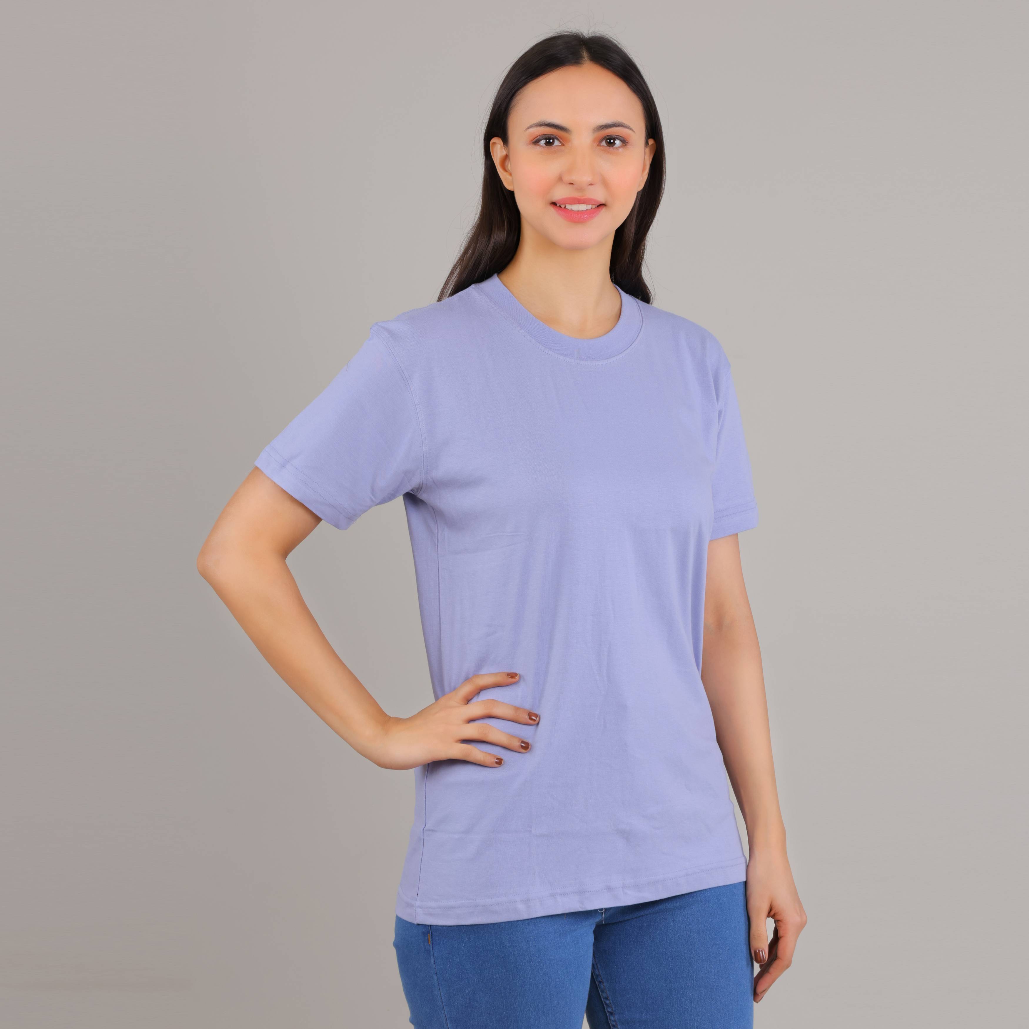 100% Cotton Solid T-Shirt – Women | Blissful Blue