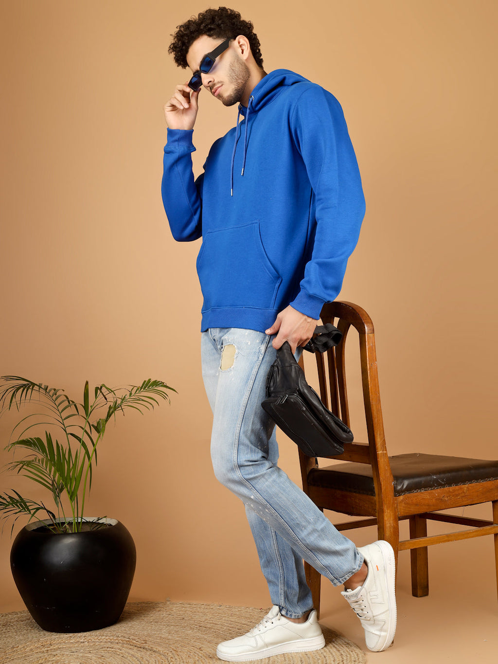 Solid Winter Hoodie – Men | Bright Blue | Warm & Stylish Pullover Sweatshirt
