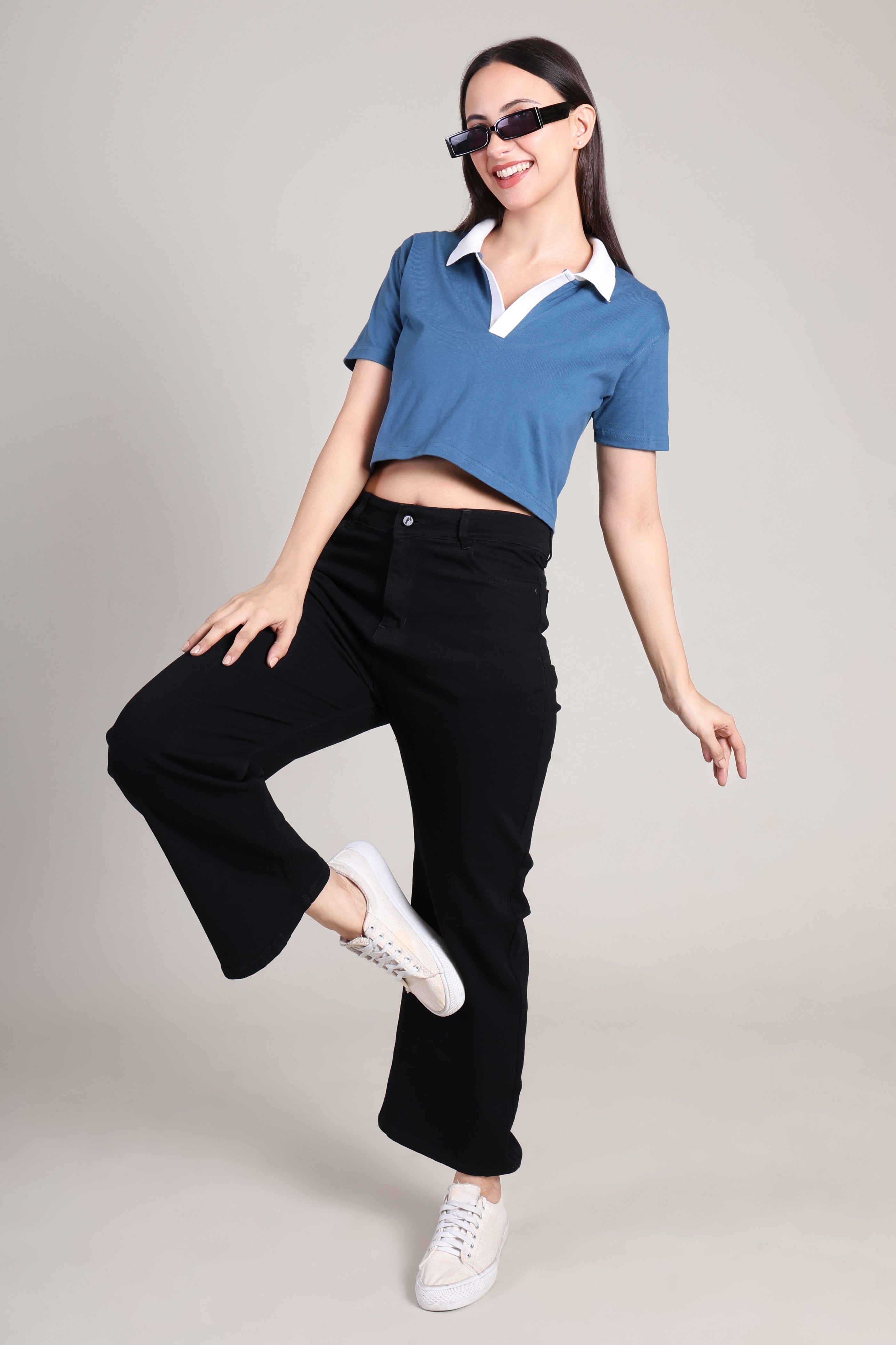 Polo Crop Top -Solid | 100% Cotton – Women | Tasty Teal