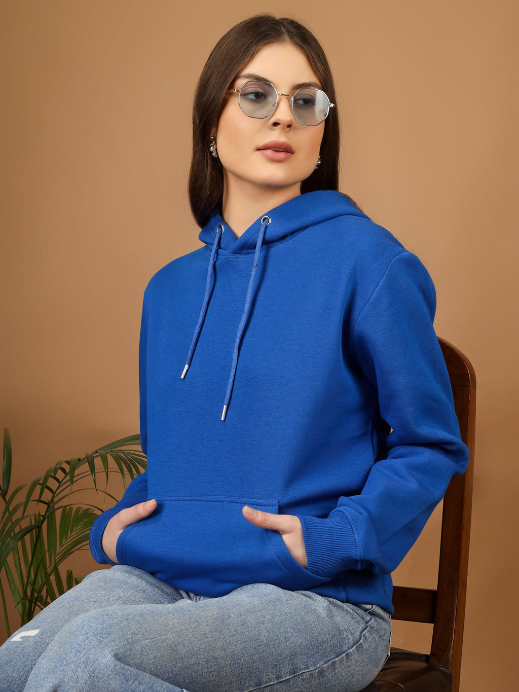 Solid Winter Hoodie – Women | Bright Blue | Warm & Stylish Pullover Sweatshirt