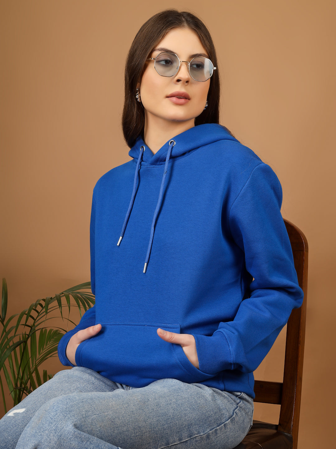 Solid Winter Hoodie – Women | Bright Blue | Warm & Stylish Pullover Sweatshirt