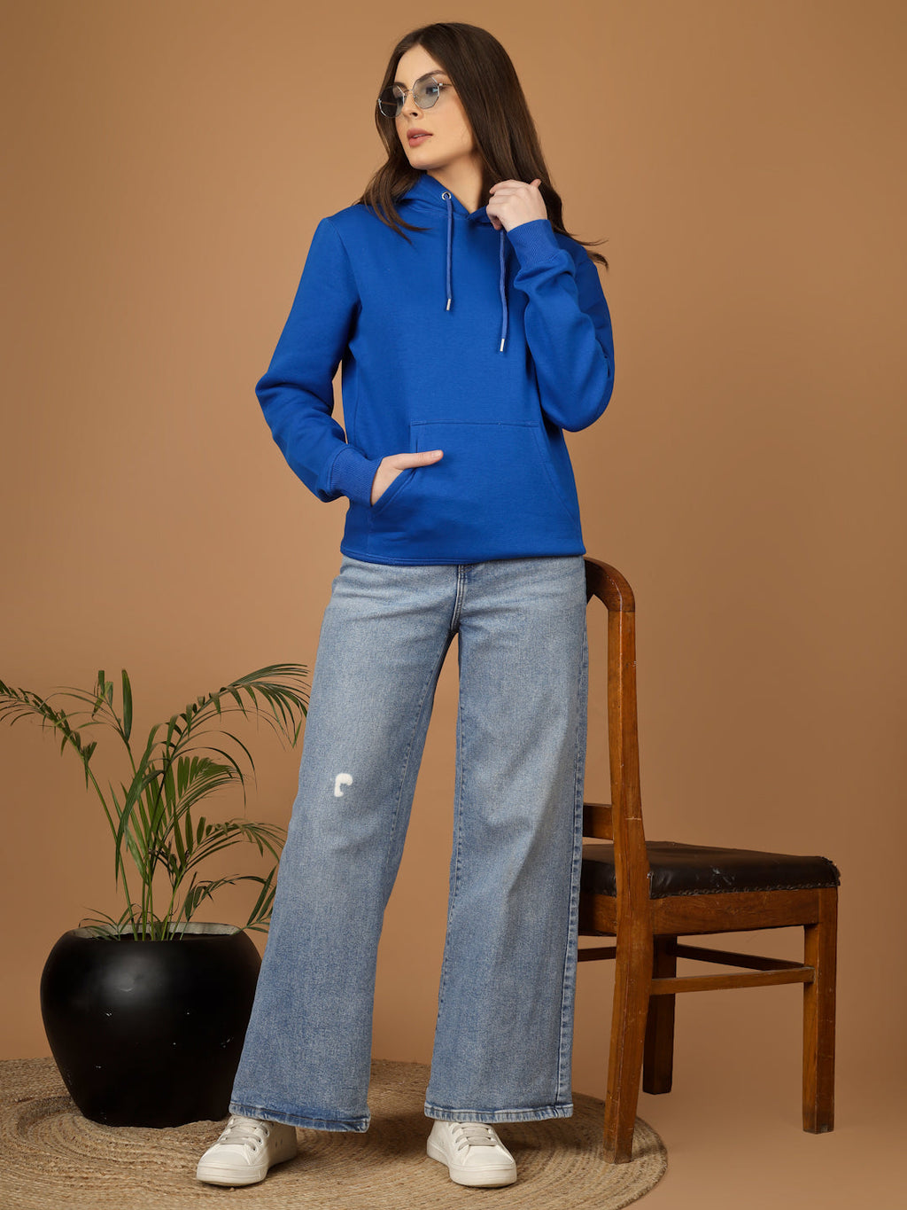 Solid Winter Hoodie – Women | Bright Blue | Warm & Stylish Pullover Sweatshirt