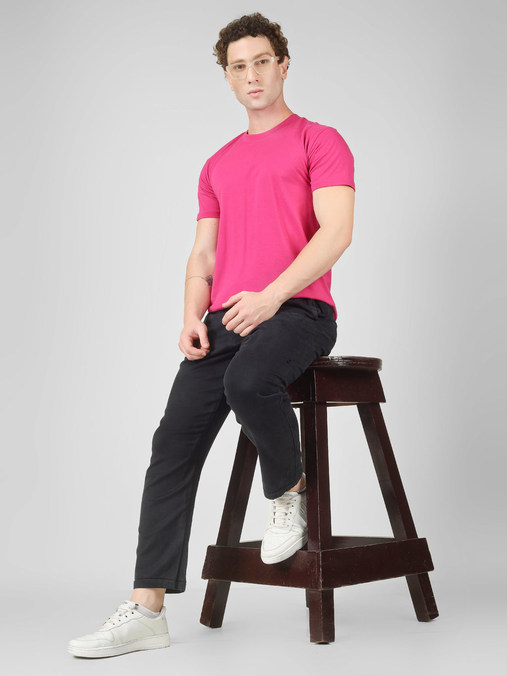 100% Cotton Solid T-Shirt – Men | Pretty Pink