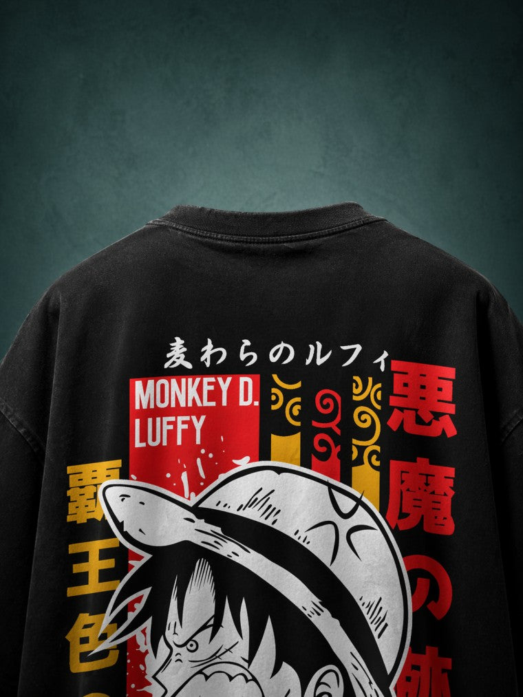 One Piece Monkey D Luffy Drop-Shoulder T-Shirt – Men & Women | Black