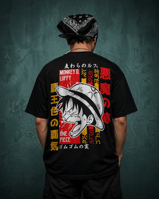 One Piece Monkey D Luffy Drop-Shoulder T-Shirt – Men & Women | Black