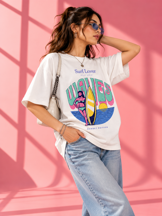 Waves Sunset Edition Drop-Shoulder T-Shirt |  White