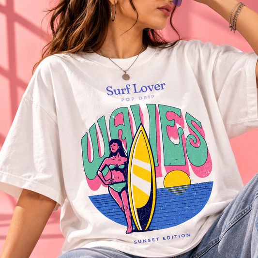 Waves Sunset Edition Drop-Shoulder T-Shirt |  White