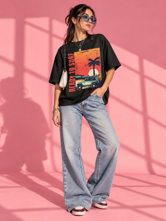 Ready To Surf Drop-Shoulder T-Shirt |  Black