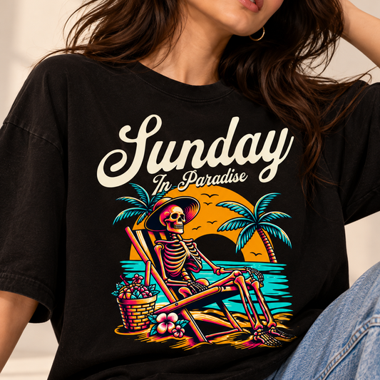 Sunday In Paradise Drop-Shoulder T-Shirt |  Black