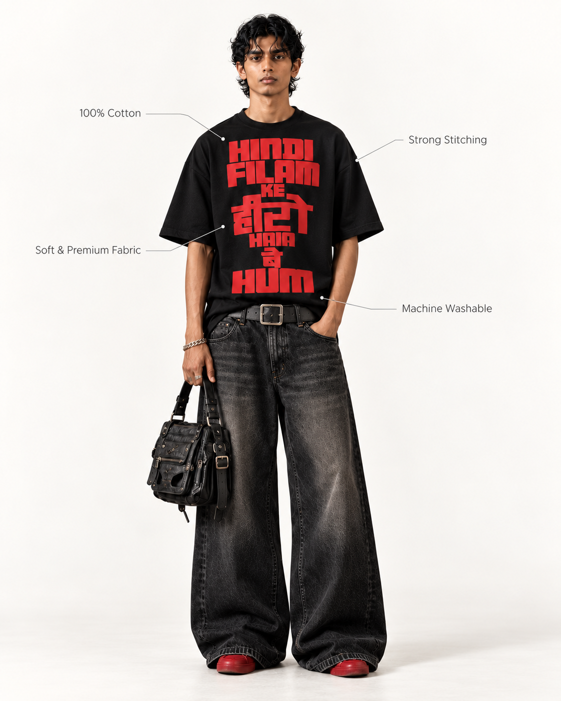 Mirzapur Dialogue Oversized Drop-Shoulder T-Shirt – Men & Women | Black – alternate product view 4